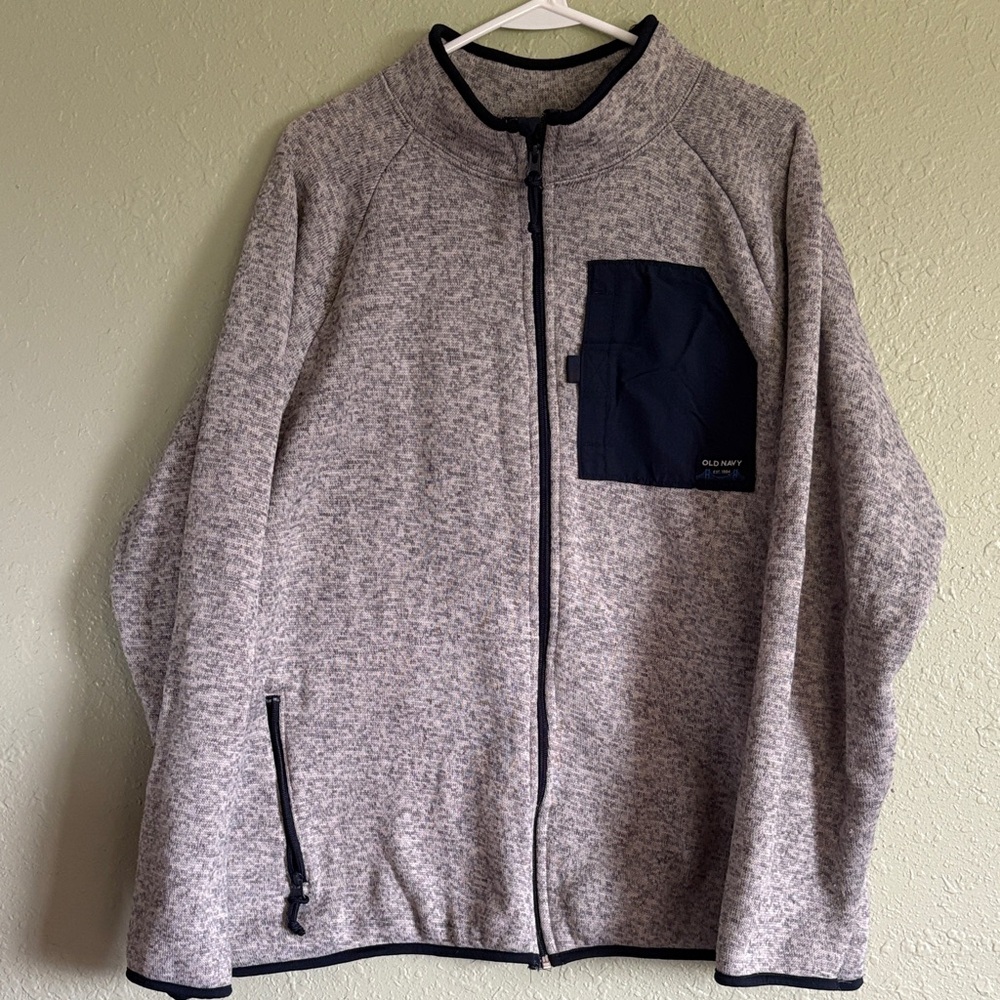 Old Navy Men's Heather Gray Zip-Up Sweater with Navy Pocket